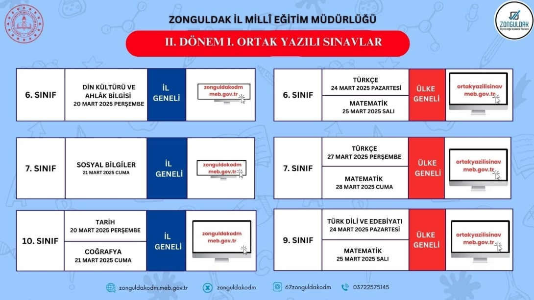 2. DÖNEM  ORTAK YAZILI SINAV TAKVİMİ YAYIMLANDI